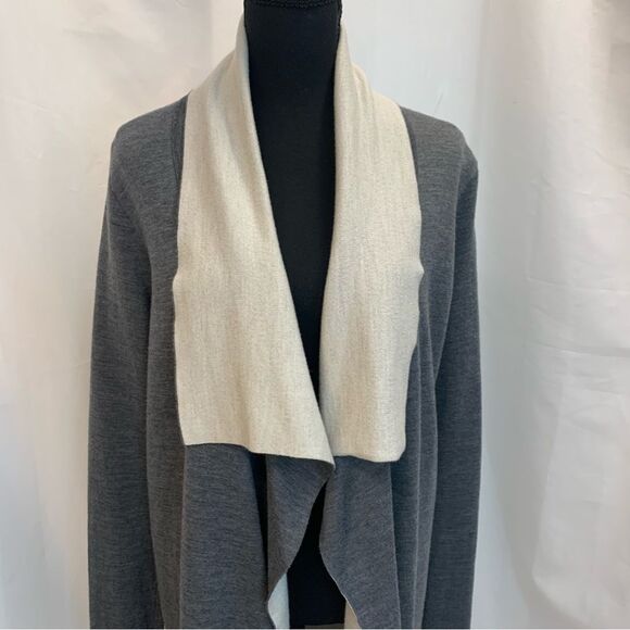 Vince GREY MERINO WOOL BLEND TWO TONE DRAPE OPEN CARDIGAN SWEATER COAT M 6-8 - Picture 4 of 13